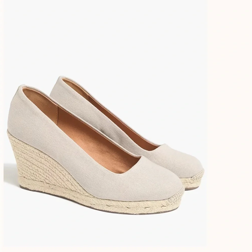 J. Crew Canvas Espadrille Wedge Heels Womens Sz 8.5 Beige Slip On Casual